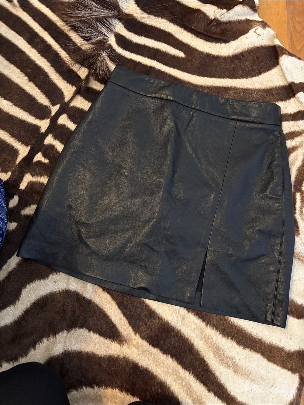 Aritzia Black Faux Leather Mini Skirt with Front Slit
